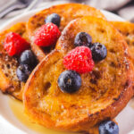 vegan french toast with blueberries and raspberries