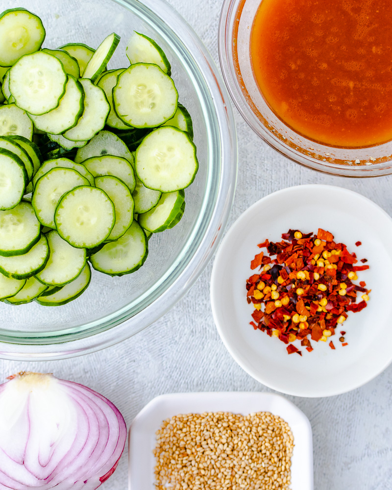 an image of ingredients for cucumber salad