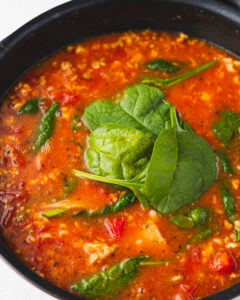an image of vegan lasagna soup in a pot