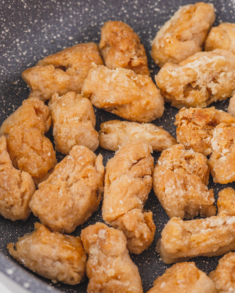 an image of soy chunks in frying pan