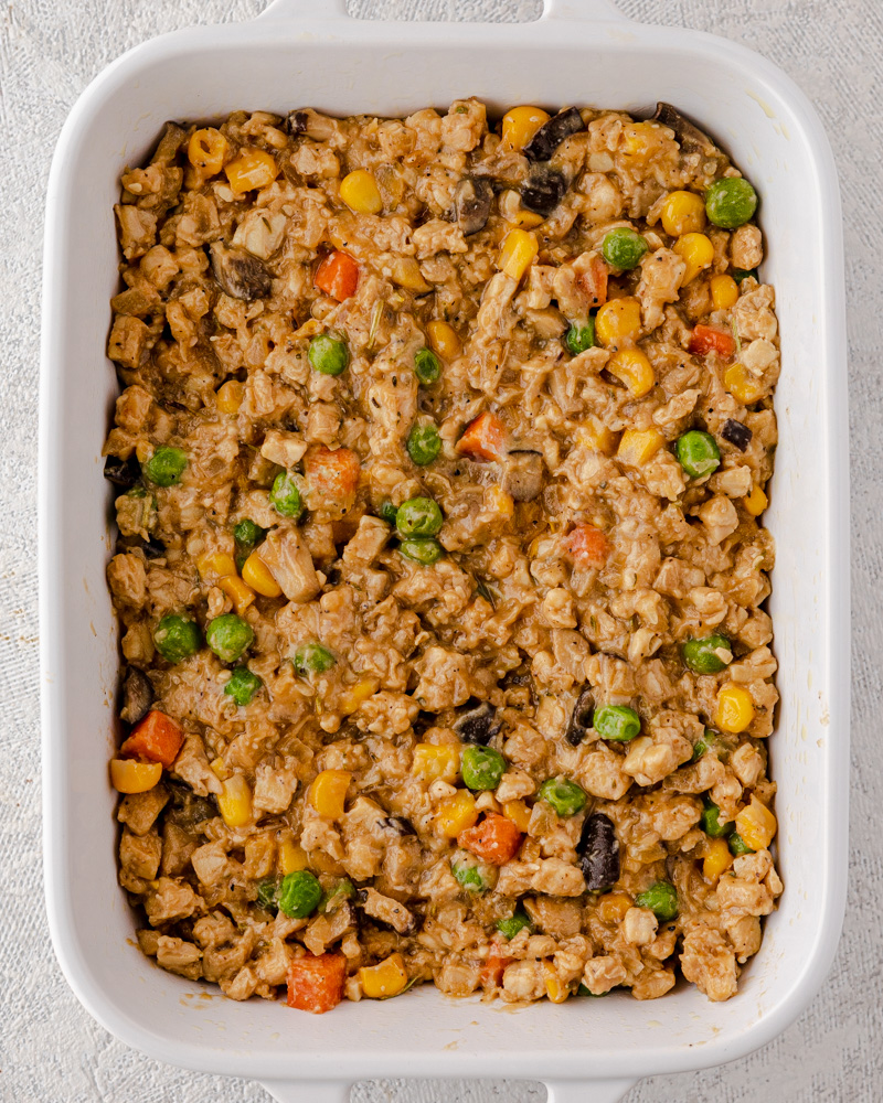 an image of tempeh filling in a baking dish