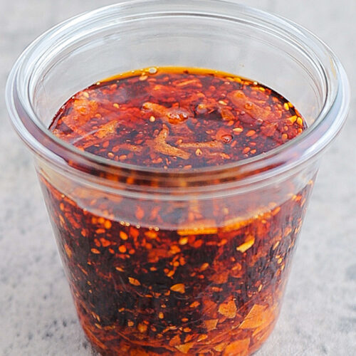 an image of homemade chili crisp in a glass jar